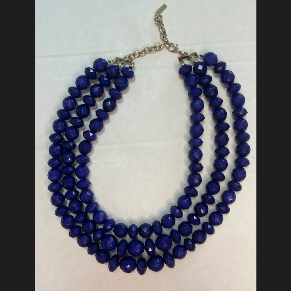 Sugarfix Triple Strand Necklace Big Faceted Plastic Beads Dark Blue